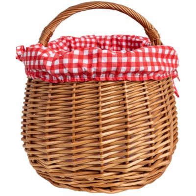 Creative Home Panier de Pique-Nique en Osier avec Poignée - Carreaux Rouges - 45 x 32 x 34 cm (+/- 2 cm) - Tressé à la Main