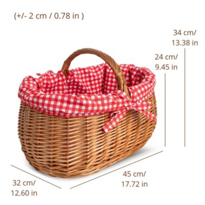Creative Home Panier de Pique-Nique en Osier avec Poignée - Carreaux Rouges - 45 x 32 x 34 cm (+/- 2 cm) - Tressé à la Main