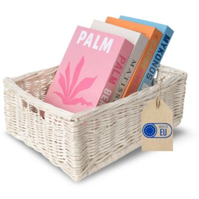 Creative Home Panier De Rangement En Osier Blanc 40 x 30 x 16 cm - Petit Panier Tressé Pour Salle De Bain Cuisine Maison