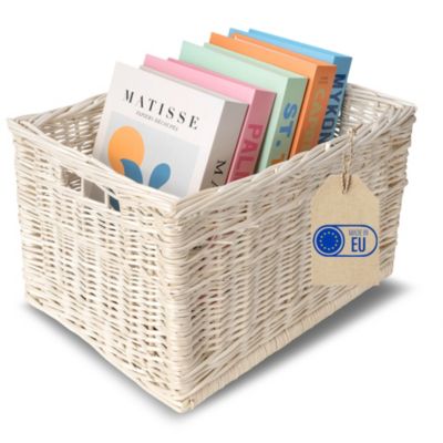 Creative Home Panier De Rangement En Osier Blanc 40 x 30 x 24 cm - Petit Panier Tressé Pour Salle De Bain Cuisine Maison