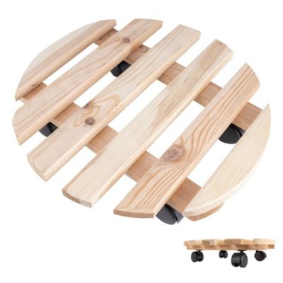 Creative Home Porte Plante À Roulettes Bois Diamètre 35 cm - Plateau Mobile Robuste 80 kg - Support Pot Fleur Intérieur Extérieur