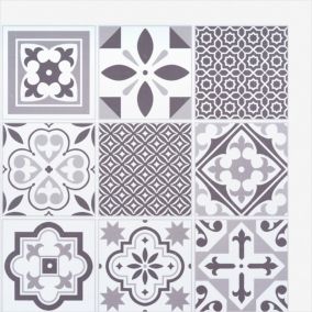 Crédence D-C-Fix SA Wall Tiles Oriental Tiles PVC avec adhésif carreaux de ciment structuré mat et satiné blanc et gris L. 30,5 x l. 30,5 cm