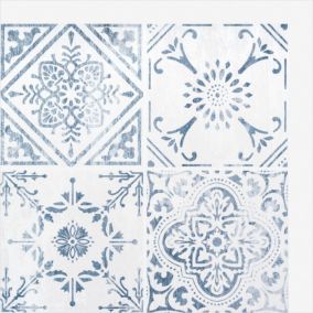 Crédence D-C-Fix SA Wall Tiles Vintage Style PVC avec adhésif carreaux de ciment structuré mat et satiné bleu et blanc L. 30,5 x l. 30,5 cm