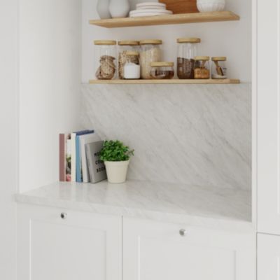 Crédence de cuisine aspect quartz blanc GoodHome Kala l. 300 cm x H. 60 cm x Ep. 8 mm