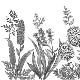 Crédence de cuisine auto-adhésive Caméléo design champ fleuri noir et blanc l. 200 cm x H. 40 cm x ép. 0,2 mm