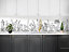 Crédence de cuisine auto-adhésive Caméléo design champ fleuri noir et blanc l. 200 cm x H. 40 cm x ép. 0,2 mm