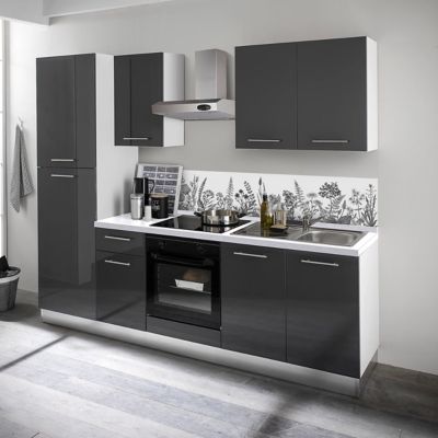 Crédence de cuisine auto-adhésive Caméléo design champ fleuri noir et blanc l. 200 cm x H. 40 cm x ép. 0,2 mm