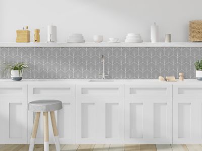 Crédence de cuisine auto-adhésive Caméléo motif oasis gris clair l. 200 cm x H. 40 cm x ép. 0,2 mm