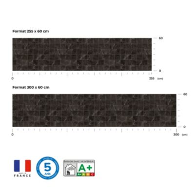 Crédence de cuisine effet marbre noir IDPanneaux L. 300 x H. 60 cm