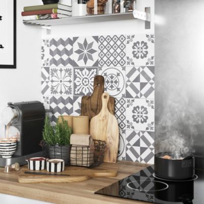 Crédence de cuisine GoodHome carreaux de ciment gris l. 180 cm x H. 60 cm x Ep. 3 mm
