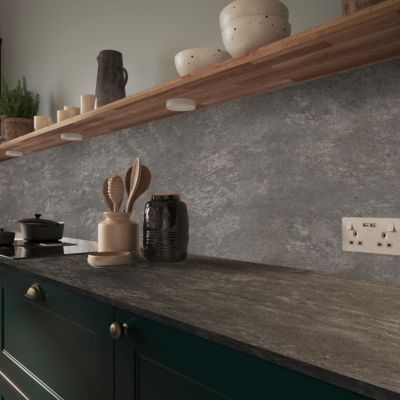 Crédence de cuisine Nepeta réversible aspect marbre gris et céramique GoodHome L. 200 cm x H. 60 cm x Ep. 3 mm
