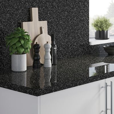 Crédence de cuisine noir et blanc GoodHome Berberis l. 200 cm x H. 60 cm x Ep. 3 mm