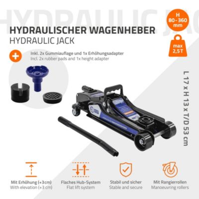 Cric de manœuvre 2,5T de voiture hauteur de 80-360 mm avec 2 supports caoutchouc