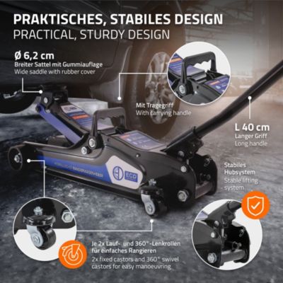 Cric de manœuvre 2,5T de voiture hauteur de 80-360 mm avec 2 supports caoutchouc