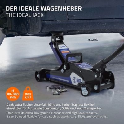 Cric de manœuvre 2,5T de voiture hauteur de 80-360 mm avec 2 supports caoutchouc