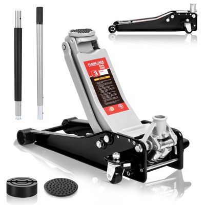 Cric Hydraulique 3T Hauteur de Levage 75-500 mm Double Piston + 2X Supports en Caoutchouc Leve Voiture pour Entretien et
