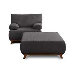 Cristal - fauteuil - convertible avec coffre et grand pouf - en velours côtelé - Best Mobilier