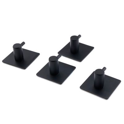 Crochet auto-adhésif porte serviette, 4 Patères noires acier inoxydable pour salle de bain et toilettes - 4,5x4,5cm - Noir mat