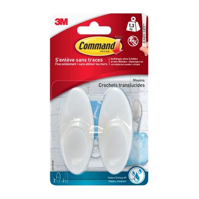 Crochets moyens pour salle de bains avec languettes résistantes à l'eau Command BATH18 transparent givré 2 crochets + 3 languettes