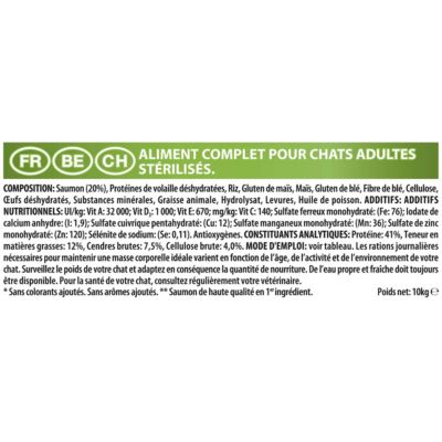 Croquettes pour chat Pro Plan Sterilised Adult Optirenal riche en saumon et riz 10kg