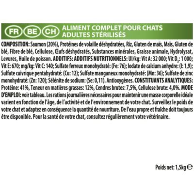 Croquettes pour chat stérilisé Pro Plan Sterilised Adult Optirenal riche en saumon 1,5kg