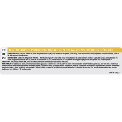 Croquettes pour chien Pro Plan Small & Mini adult Light Sterilised riche en poulet et riz 3kg