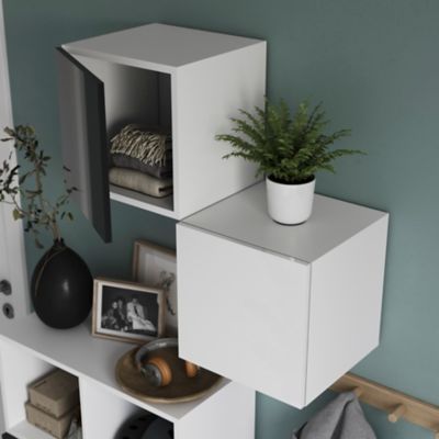 Cube de rangement avec porte blanche GoodHome Atomia H. 37,5 x L. 37,5 x P. 37 cm