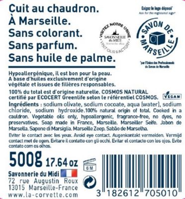 cube de savon de marseille la corvette savonnerie du midi olive 500g castorama