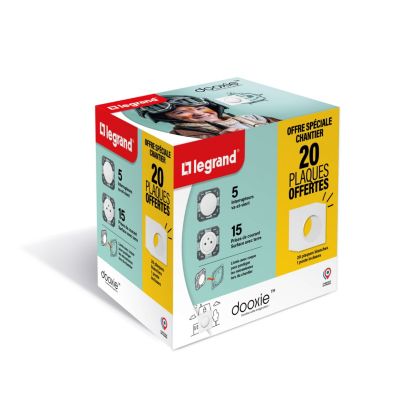 Cube Dooxie Legrand - 5 interrupteurs va-et-vient et 15 prises de courant + 20 plaques offertes
