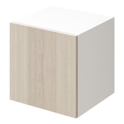Cube rangement blanc avec porte effet chêne GoodHome Atomia H. 37,5 x L. 37,5 x P. 37 cm