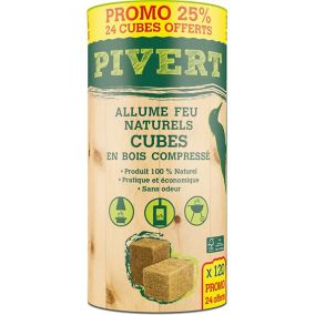 Cubes allume feu en bois compressé Pivert, 120 pièces