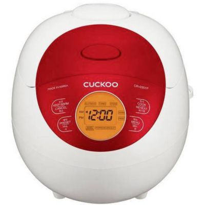 Cuckoo CR-0351F cuiseur à riz compact blanc et rouge, capacité 0,54 L, affichage LCD, 5 modes de cuisson