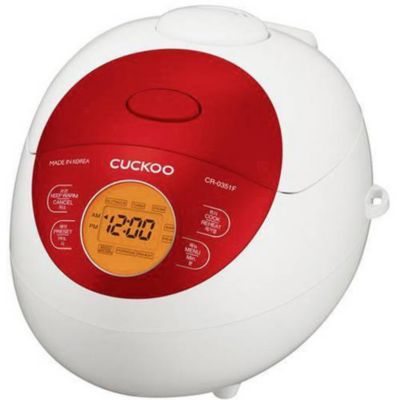 Cuckoo CR-0351F cuiseur à riz compact blanc et rouge, capacité 0,54 L, affichage LCD, 5 modes de cuisson