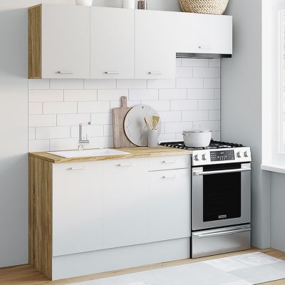 Cuisine complète 180 cm SUBTIL avec plan de travail 5 éléments bois et blanc