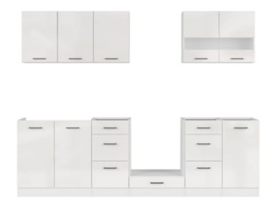 Cuisine complète 260 cm,Ensemble de meuble de cuisine coloris Blanc/Craie brillant, plan de travail non inclus