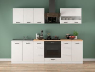 Cuisine complète 260 cm,Ensemble de meuble de cuisine coloris Blanc/Craie brillant, plan de travail non inclus