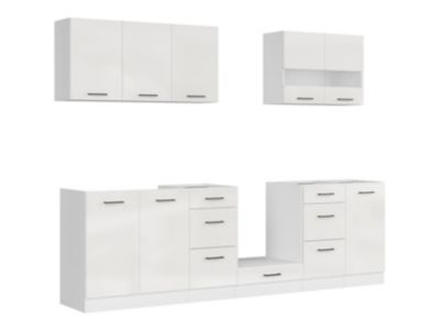 Cuisine complète 260 cm,Ensemble de meuble de cuisine coloris Blanc/Craie brillant, plan de travail non inclus