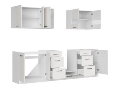 Cuisine complète 260 cm,Ensemble de meuble de cuisine coloris Blanc/Craie brillant, plan de travail non inclus