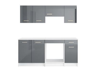 Cuisine complète - Avec plan de travail 180 cm - Gris brillant et Blanc - TRATTORIA