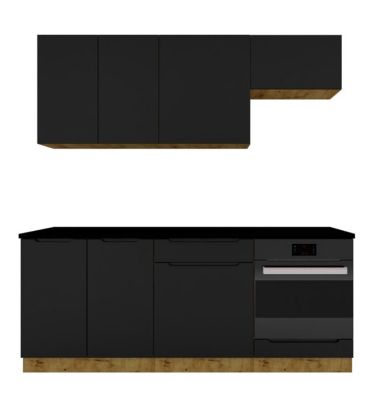 Cuisine complète ISYA 6 éléments couleur Noir/Chêne Artisan - Longueur 200/200 cm