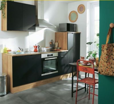 Cuisine Complete Oggi Noir Et Decor Bois L 240 Cm Sans Electromenager Castorama