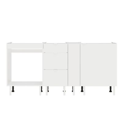 Cuisine complète 4 meubles bas 2 portes 3 tiroirs Izee blanc sans électroménager 180 cm