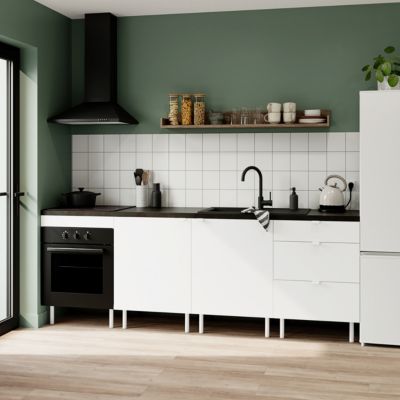 Cuisine complète 4 meubles bas 3 tiroirs et 2 portes blanc Izee sans électroménager 240 cm