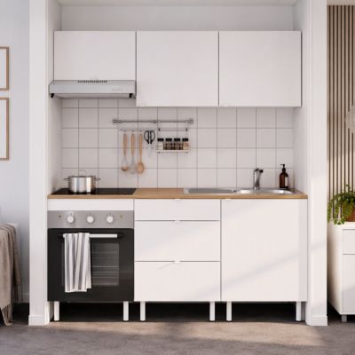 Cuisine complète blanc 3 meubles hauts + 3 bas 3 tiroirs et 4 portes avec électroménager 180 cm Izee