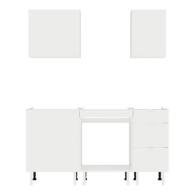 Cuisine complète Izee blanc 2 meubles hauts + 3 bas 3 tiroirs et 3 portes sans électroménager 160 cm
