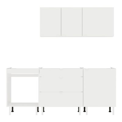 Cuisine complète Izee blanc 2 meubles hauts + 3 bas 3 tiroirs et 4 portes sans électroménager 200 cm