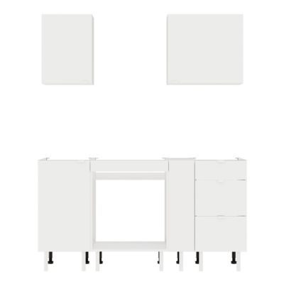 Cuisine complète Izee blanc 2 meubles hauts + 4 bas 3 tiroirs et 4 portes sans électroménager 160 cm