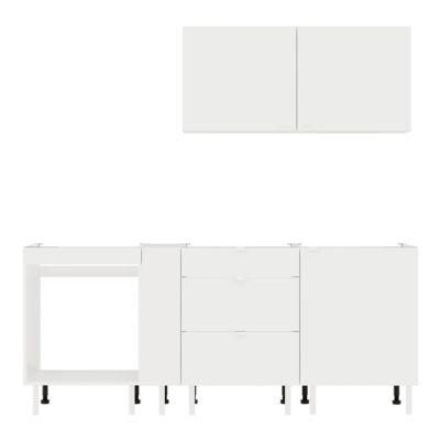 Cuisine complète Izee blanc 2 meubles hauts + 4 bas 3 tiroirs et 4 portes sans électroménager 200 cm