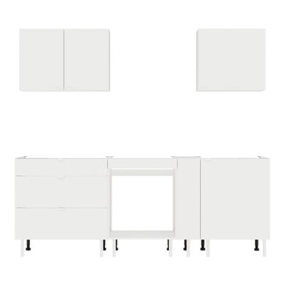 Cuisine complète Izee blanc 2 meubles hauts + 4 bas 3 tiroirs et 5 portes sans électroménager 220 cm