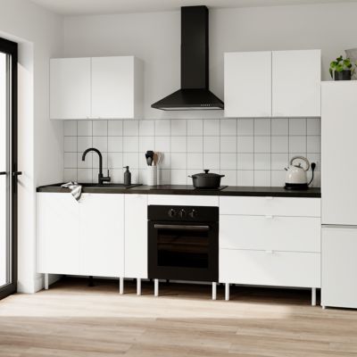 Cuisine complète Izee blanc 2 meubles hauts + 4 bas 3 tiroirs et 7 portes sans électroménager 240 cm